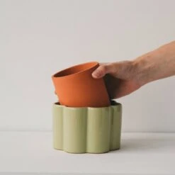 Paula Self Watering Planter Pot - Sage Green -Eds Plant Shop paula self watering planter pot sage green 976653