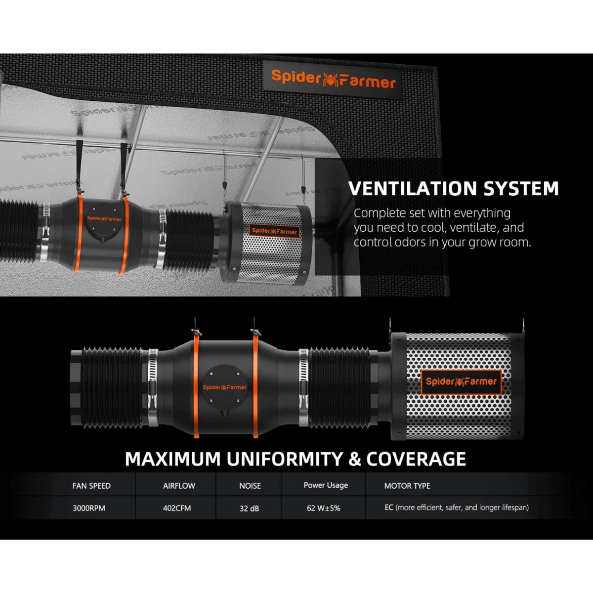 Spider Farmer Grow Kit 6" Inline Duct Fan And Carbon Filter Combo 12 Spider Farmer Grow Kit 6" Inline Duct Fan And Carbon Filter Combo - Image 10