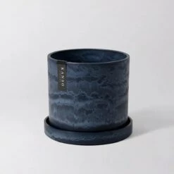 7 Inch Upcycled Signature Stone Planter Pot & Saucer -Eds Plant Shop upcycled signature stone planter pot saucer 7 inch 645656