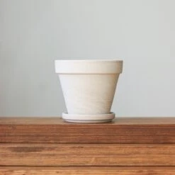 White Terracotta Planter Pot With Water Saucer -Eds Plant Shop white terracotta planter pot with water saucer various sizes 247489