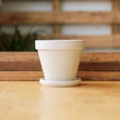 White Terracotta Planter Pot With Water Saucer -Eds Plant Shop white terracotta planter pot with water saucer various sizes 722897